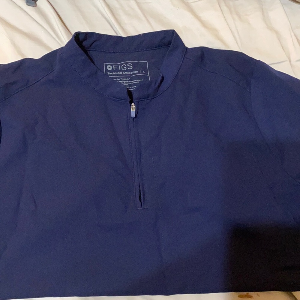 women's Navy Nata - Zip Henley Scrub Top - L /Navy